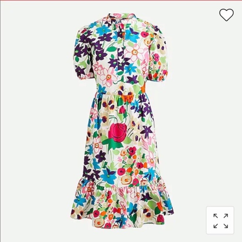 J. CREW Vibrant Garden Puff-Sleeve Dress Multicolor Floral Cotton Size 2